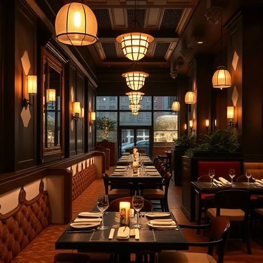 Another view of the restaurant's dining area, highlighting the art deco design elements