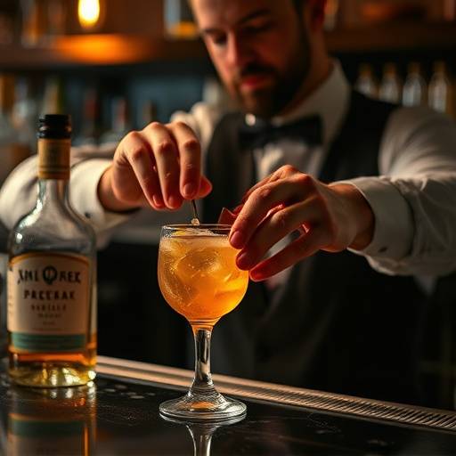 Bartender crafting a sophisticated cocktail with premium spirits and fresh ingredients