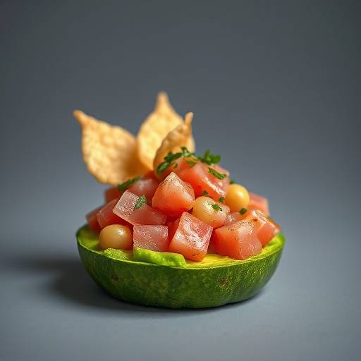 Tuna Tartare with avocado, soy ginger dressing, and crispy wontons
